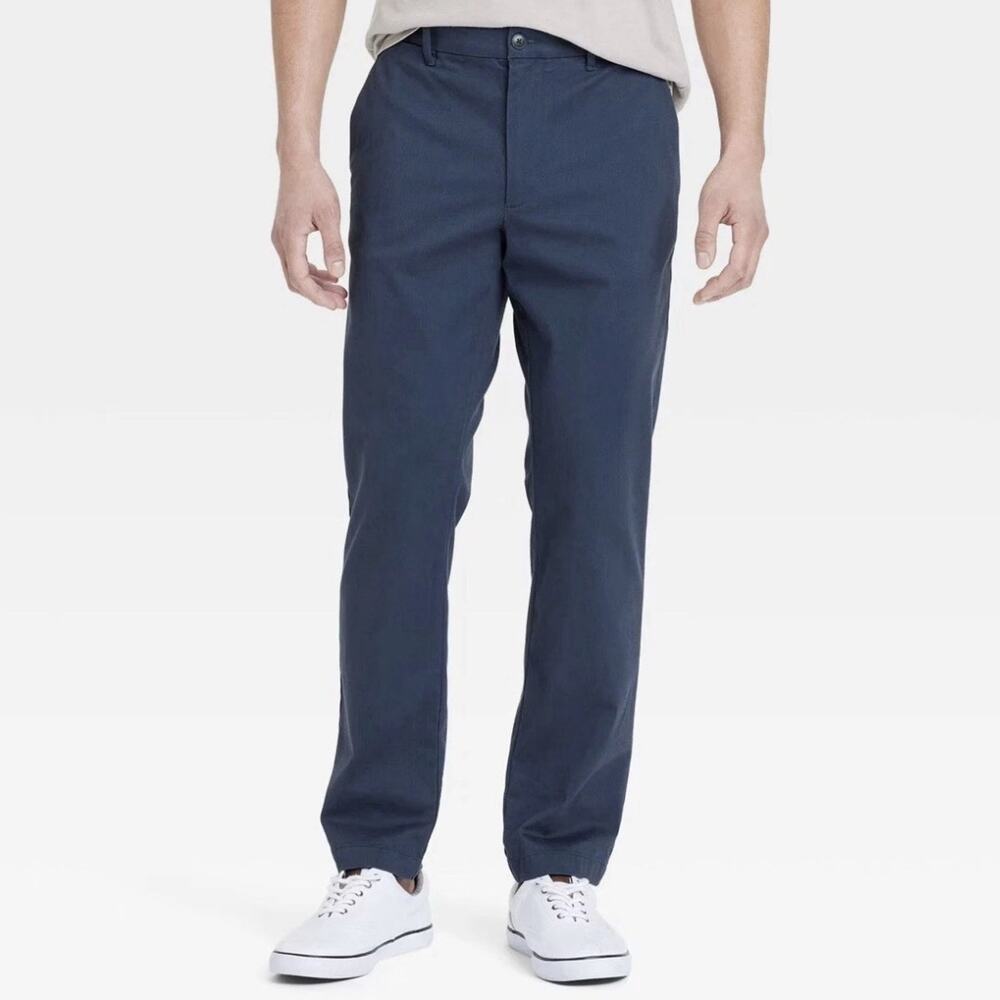 Goodfellow Mens Navy Blue Comfort Wear Slim Fit Chino Pants 34x30 Actual 35x28.5